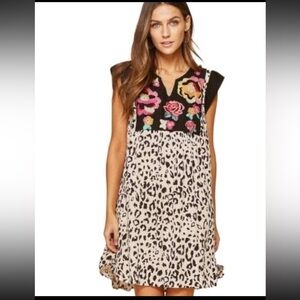 Savanna jane Floral Embroidered Leopard Print Dress